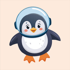 Obraz premium A chubby penguin in a space helmet floating in zero gravity, surrounded by stars