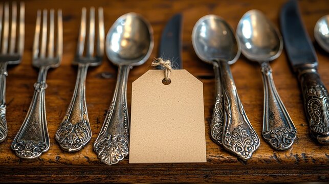 Antique Cutlery on Wooden Surface - Powered by Adobe