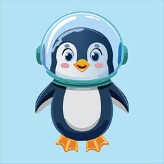 Obraz premium A chubby penguin in a space helmet floating in zero gravity, surrounded by stars