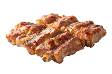Grilled BBQ Ribs on a White Plate with Garnish and Sauce