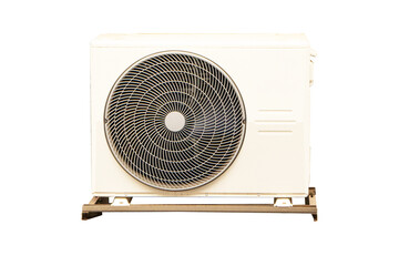 White big air conditioner compressor source heat pumps. Cooling pump technology for home or office....