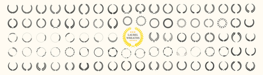 A set of Laurel wreaths collection. Laurel wreaths vector set, Simple black laurel wreath vector icon set. Award, success, champion sign EPS 10