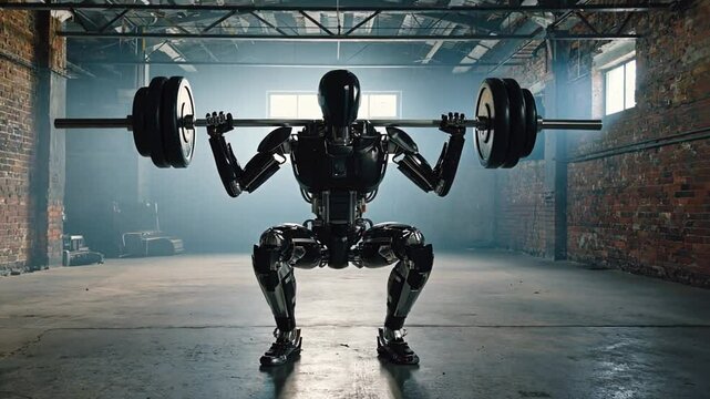 Robot lifting weights.