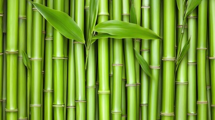 Fototapeta premium Vibrant green bamboo stalks with leaves in natural symmetry