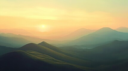 Serene Sunrise Over Misty Mountain Range