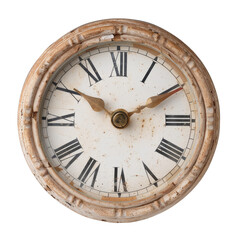 Fototapeta premium Vintage Wall Clock with Roman Numerals Displaying Time on a Textured White Background