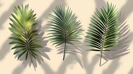 53. Tropical palm leaves casting realistic shadows on a transparent backdrop, perfect for summer decor