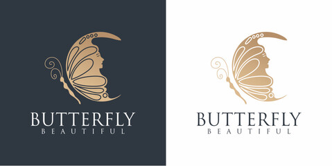 Elegant Gold Butterfly Logo With Crescent Moon Design
