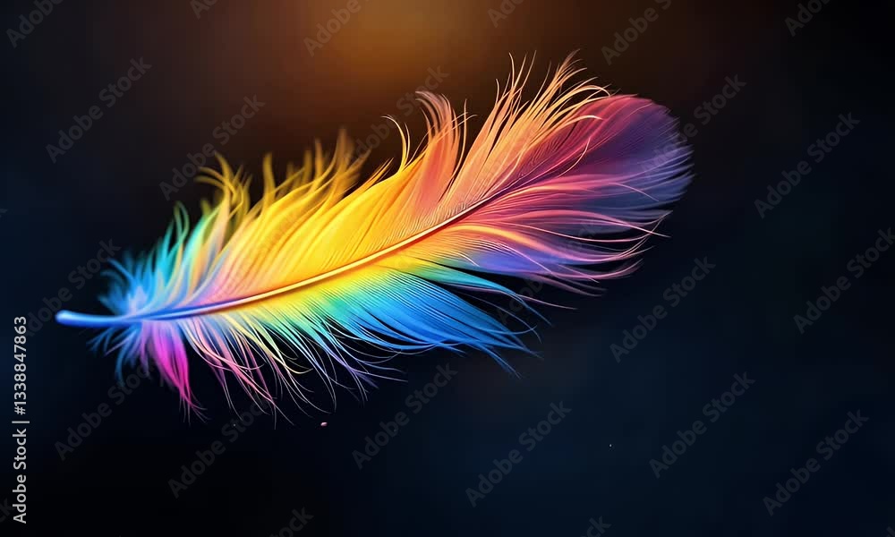Poster Rainbow Feather Floating On Dark Background Image Description for AI Image Generator Service Usage Guidelines and Instructions Example Dataset Information About Media Content Item for a Large
