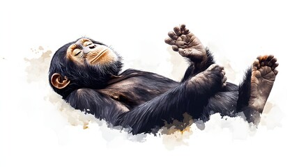 A Young Chimpanzee Resting Peacefully In Watercolor Style