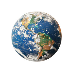 Digital Rendering of Planet Earth with Detailed Texture and Realistic Cloud Patterns on Blue Background