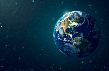 View of planet earth from space. Snapshot of planet Earth against background of sunrise. Outer space. Place for text or copy space