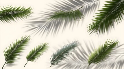 65. Realistic palm tree leaf shadows gently overlaid on a transparent background, perfect for beach-themed graphics