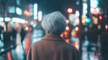 Elderly woman walking in Tokyo.