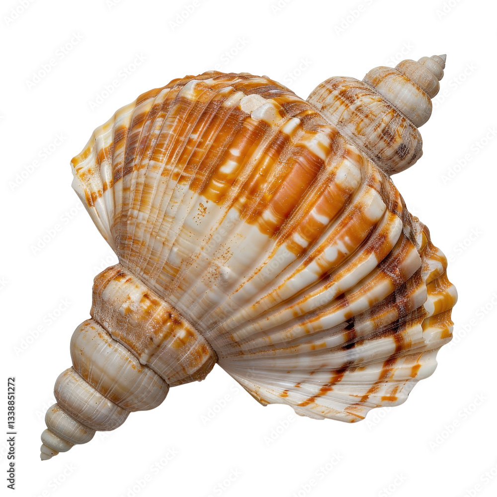 Aufkleber close-up image of a beautifully textured sea shell with unique patterns and vibrant colors on a ligh