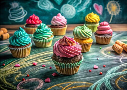 Pastel Sweet Treats Chalkboard Sketch - Low Light Bakery Illustration