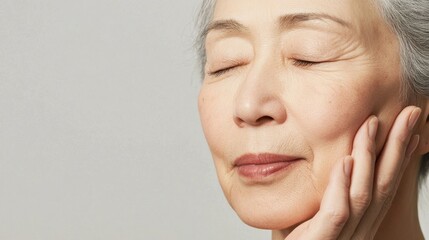 Elderly woman enjoying tranquility.