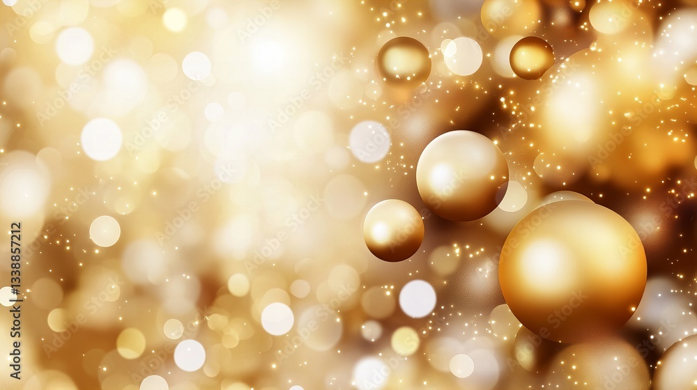 Poster golden spheres float amidst a shimmering bokeh background creating an elegant and festive visual eff