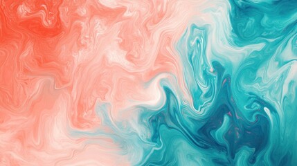 Abstract swirling colors, coral and teal
