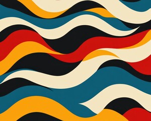Midcentury modern curved wave pattern with bold retro multicolor flow