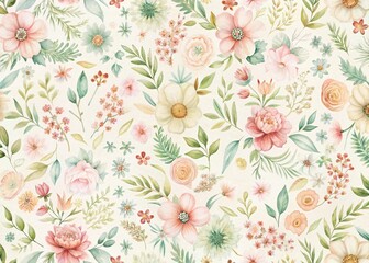 Pastel Flower Repeat Pattern: Hand-Drawn Floral Textile Design for Fabric, Gift Wrap & Wall Art