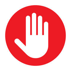 Obraz premium Red stop sign with hand, No entry hand red label or sticker, stop, ban or prohibited icon.