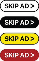 Set of skip ad button. Stop advertisement. Skip ad button for social media elements