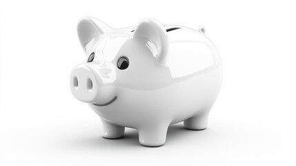 Obraz premium Cute white porcelain piggy bank isolated on a white background