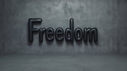 Black inflatable letters spell 'Freedom'.