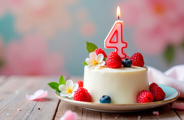 3 Year. Birthday Anniversary Sweet Cake. an anniversary greeting card or banner. Greeting Card, Banner with Burning Birthday Party Candle, Number, Flame. Design for Birthday Concept.