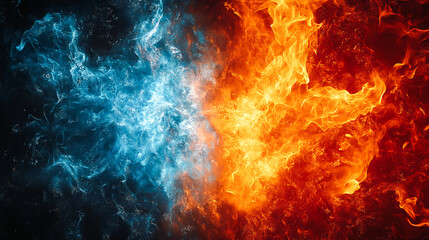 Obraz premium Fire and ice, hot and cold concept. Peace and War, Joy and Sorrow, Truth and Lies, Beauty and Ugliness