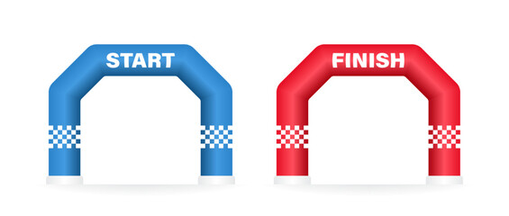 Vector illustration of inflatable start and finish line arches used for races, marathons, and competitions. Ideal for sports events, outdoor activities, and athletic branding.