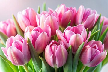 Obraz premium Panoramic Pink Tulips: Vibrant Spring Floral Background