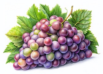 Obraz premium Panoramic Pencil Sketch of Grapes with Detailed Stem on White