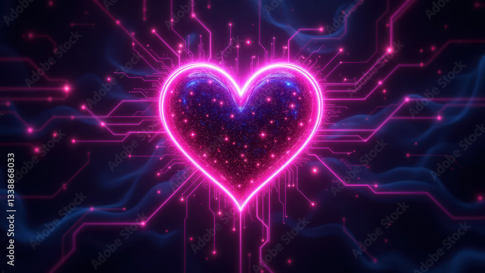 Aufkleber cybersecurity love heart with digital circuits and kubernetes elements.