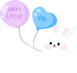 Cute rabbit bunny graphic design elements in pastel color for easter day with many pose like inside egg, hugs the egg, hold the egg, hold balloon, or pull basket of eggs elements