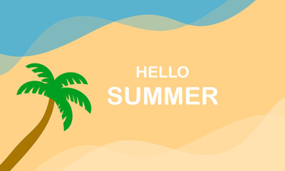 Yellow summer topicals background with coconut tree , vector illustration
