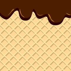 Chocolate melted on a waffle background. Vector illustration