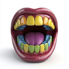 vibrant mouth with colorful teeth and playful tongue, showcasing unique dental design