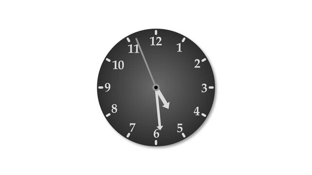 Minimalist analog clock animation, A simple clock face with white hour and minute hands on a black background