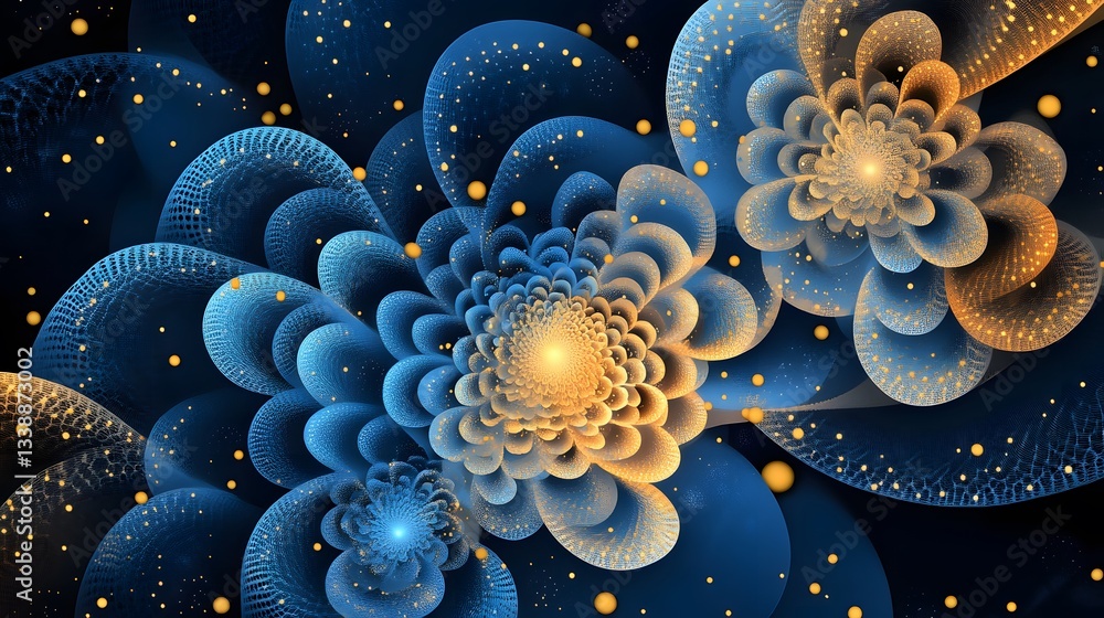 Poster a mesmerizing abstract pattern evolving dynamically through ai-generated fractals