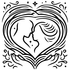 Vector illustration man and woman in love profile silhouette art design floral style icon sketch
