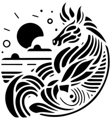 Tattoo tribal vector illustration animal design art  black head nature symbol silhouette wings wild pattern decoration logo