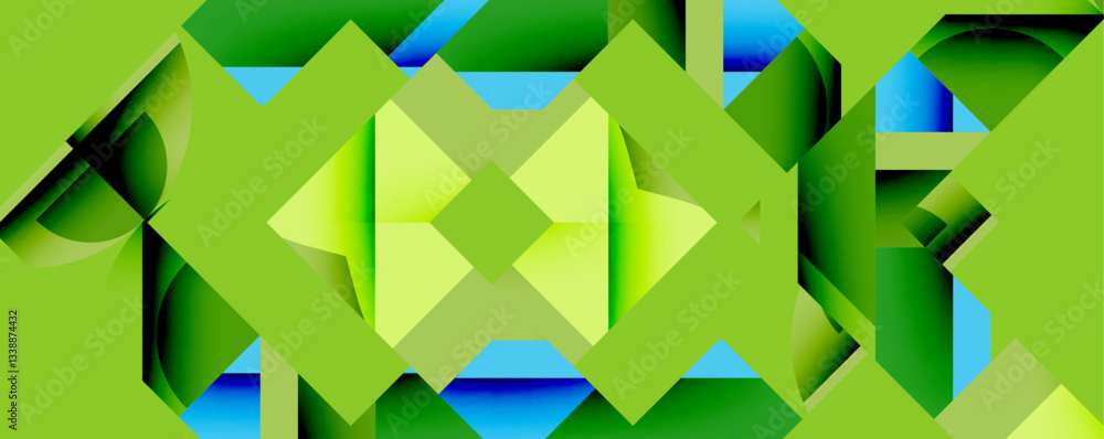 Poster Abstract geometric composition with interlocking circular and angular shapes, featuring smooth gradients and sharp contrasts on a white background