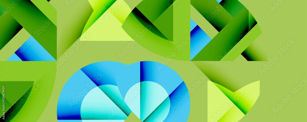 Poster Abstract geometric composition with interlocking circular and angular shapes, featuring smooth gradients and sharp contrasts on a white background