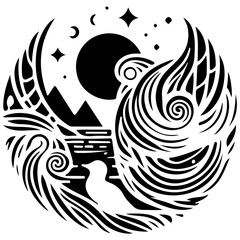 Vintage tattoo vector illustration with floral pattern and silhouette design