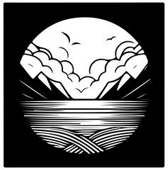 Cartoon illustration vector design mountain and cloud icon symbol