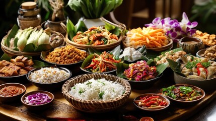 Fototapeta premium Colorful Array of Traditional Dishes on a Beautifully Set Table