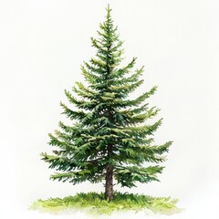 Obraz premium Pine tree watercolor illustration, peaceful white background, nature.