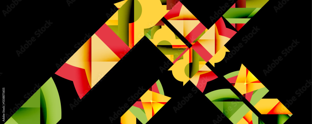 Poster circles, semi circles, squares and round triangles. geometric mosaic style pattern abstract backgrou